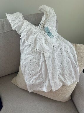 LOFT White Eyelet Crochet V-Neck Tank